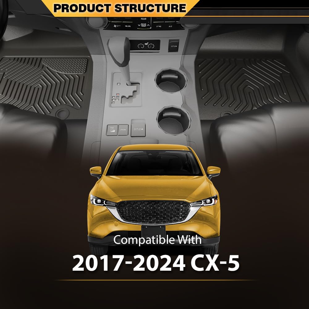 G-PLUS TPE Floor Mats Cargo Liners Compatible with Mazda CX-5 2017-2024 3PCS Floor Liners All Weather Full Cover Protection Blac