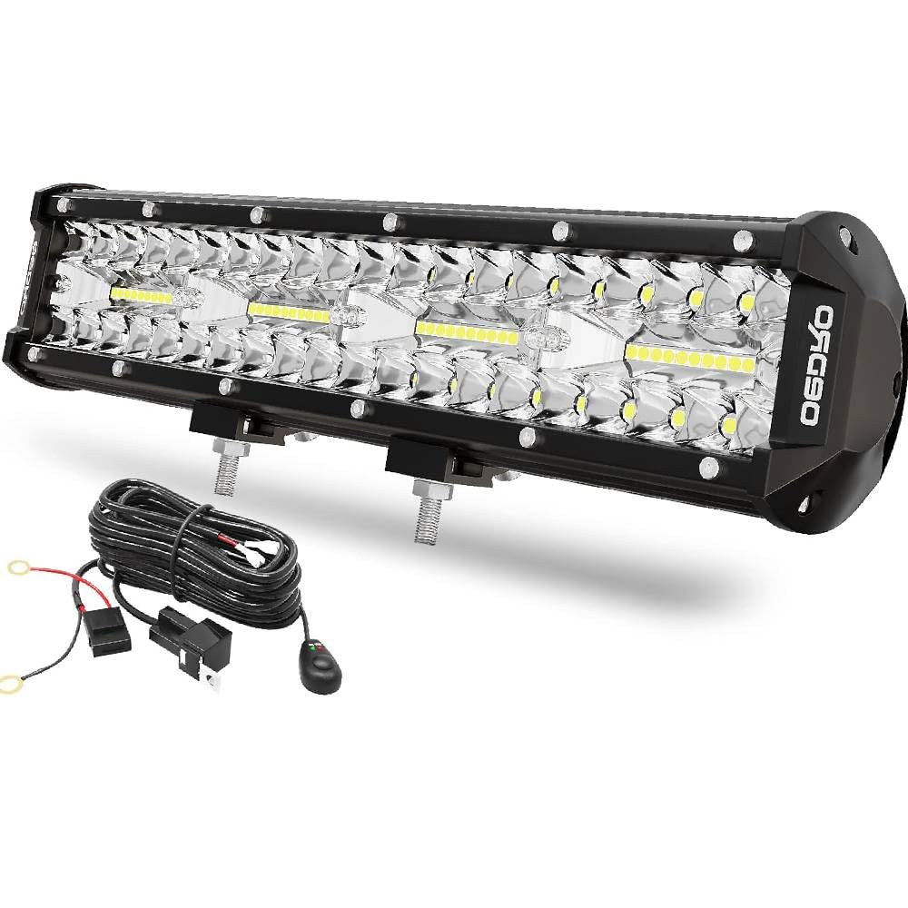 Oedro 12 Inch Led Light Bar Spot Flood Combo Tri-Row Driving Light Ip68 Off Road Fit For Pickup 4X4 Atv Utv Suv 4Wd Truck Tracto