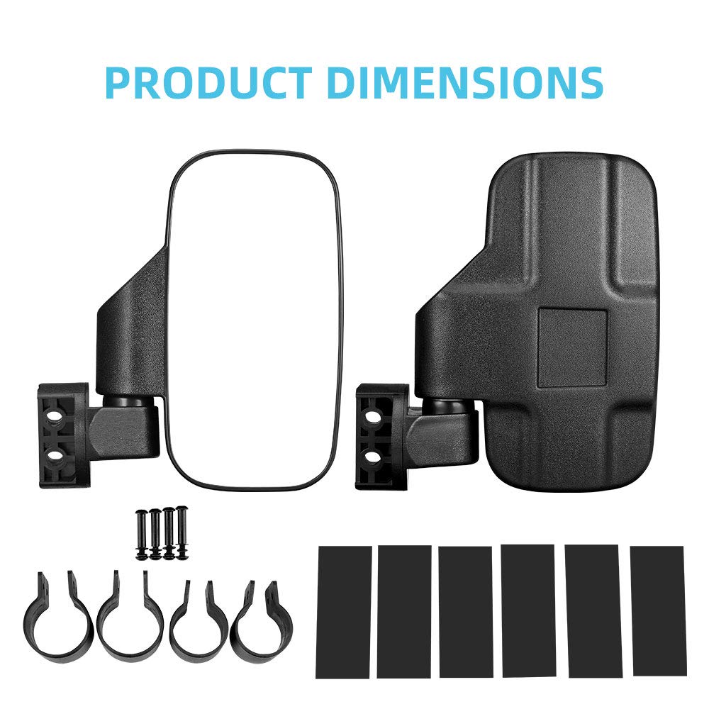 Utv Side Mirrors With 1.75' -2' Roll Bar Cage, Utv Mirrors 360 Degree Adjustable Sxs Mirrors Compatible With Polaris Rzr Kawasaki Teryx Mule Pioneer Yamaha Rhino Yxz
