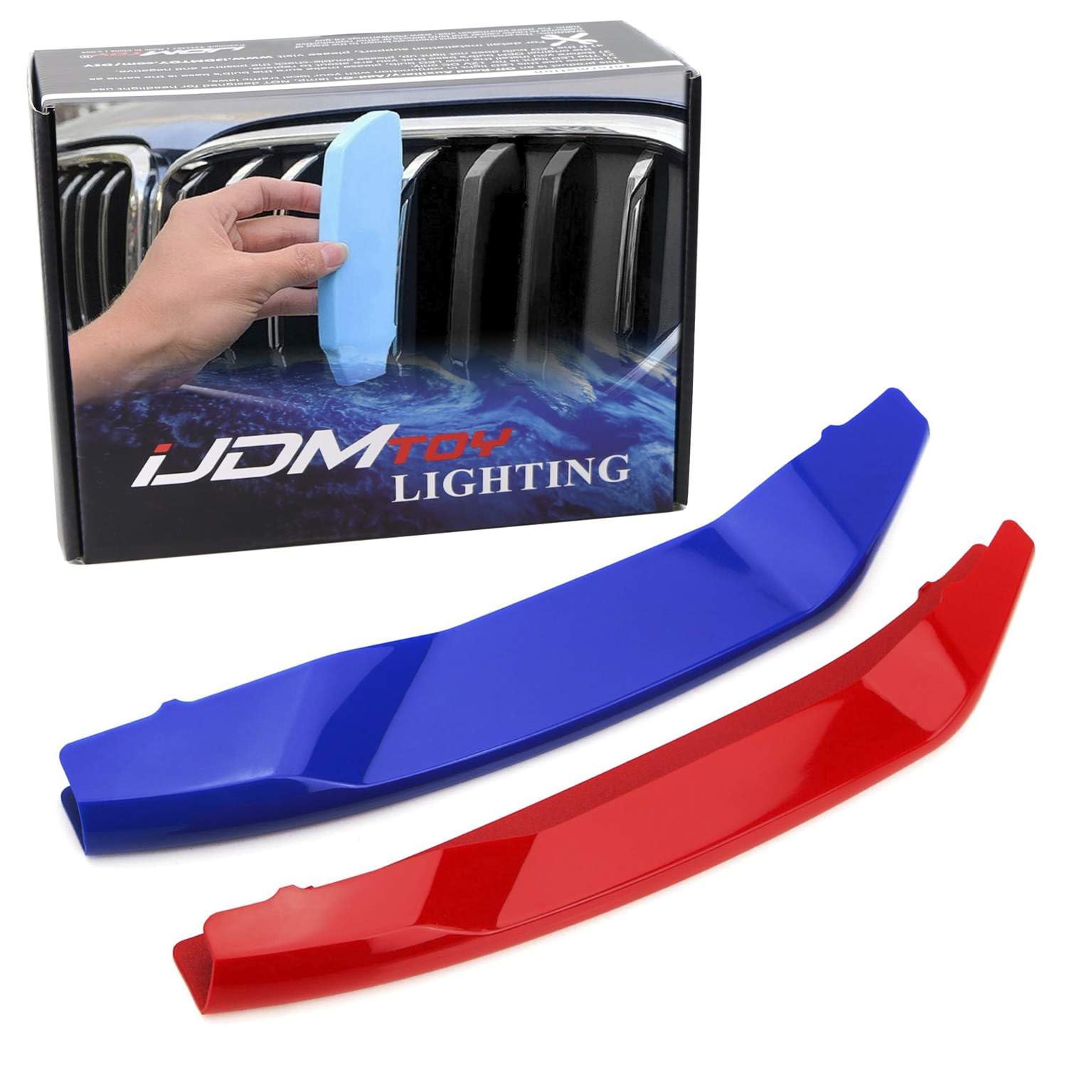iJDMTOY M-Colored Grille Insert Trims for 2019+ BMW G05 X5, ABS Plastic, Night Vision Camera Compatible, Blue/Red