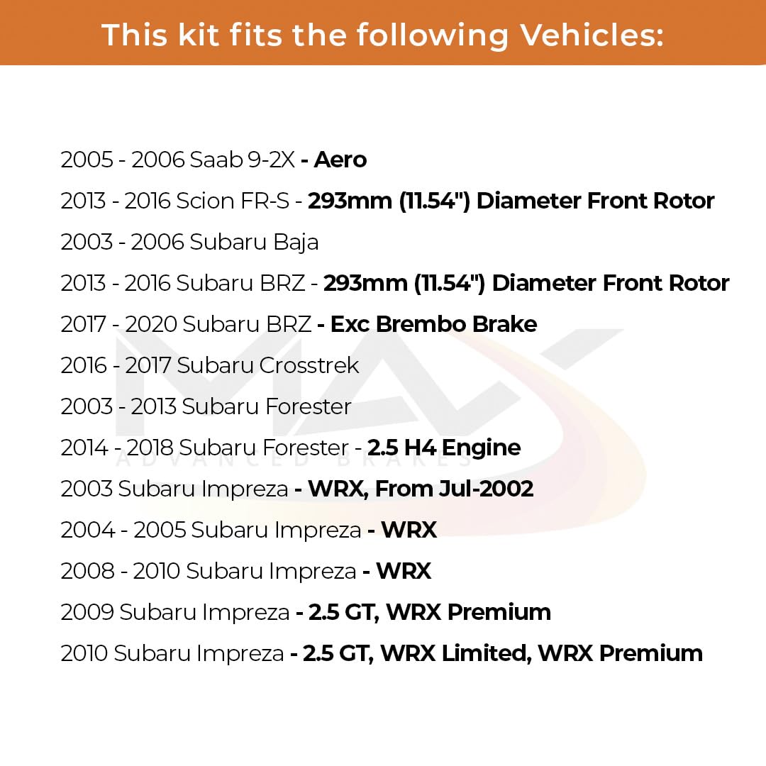 Max Advanced Brakes Front Brake Kit For Subaru Forester Impreza Outback Legacy Brz W/11.54' Front Rotor Replacement Cross Drilled Disc Brake Rotors And Ceramic Brake Pads