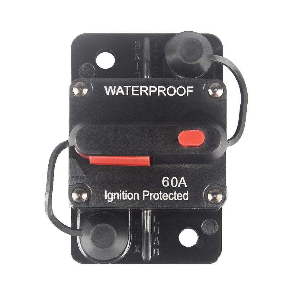 Wohhom 60 Amp Circuit Breaker With Manual Reset 12V-36V Dc Waterproof Surface Mount For Car Audio Rv Marine Boat Truck Trolling