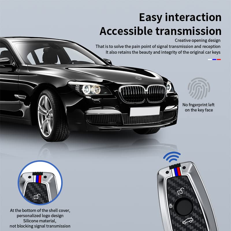 Bradegeve Key Fob Cover Case, Keychain, Metal Shell Cover Compatible For Bmw 1 3 4 5 6 7 Series X3 X4 M5 M6 Gt3 Gt5 (Siliver-Carbon Fiber)