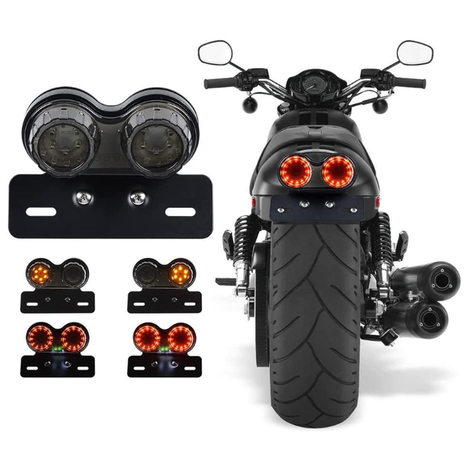 Perfectech 40W 40-Led Motorcycle Tail Light Integrated Driving&Brake Light Turn Signal Lamp With License Plate Bracket For Harley Honda Yamaha Suzuki Kawasaki (Black)