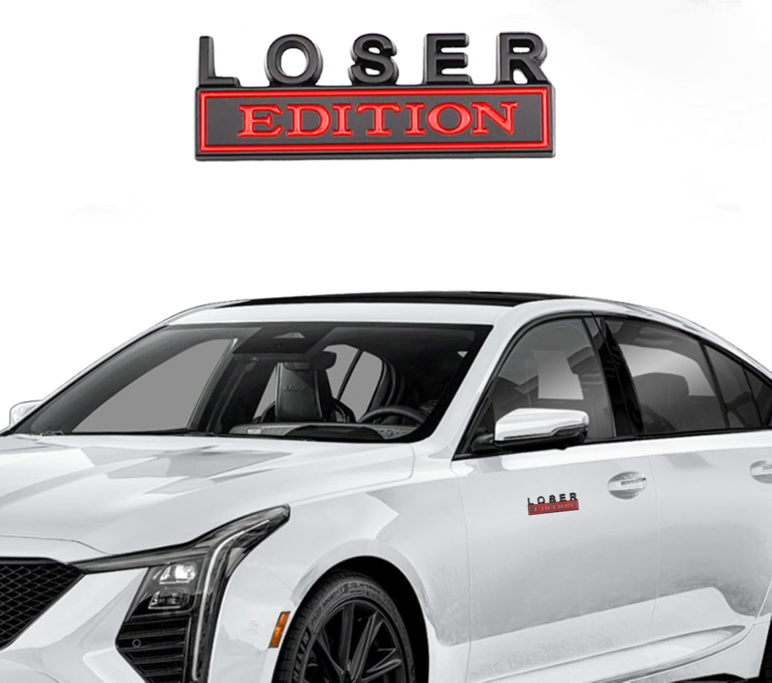 2 Pcs Loser Edition Emblem Car Side Rear Front Hood Trunk Door Badge 3D Decal Sticker For Car Truck Suv (Loser, Black Red)