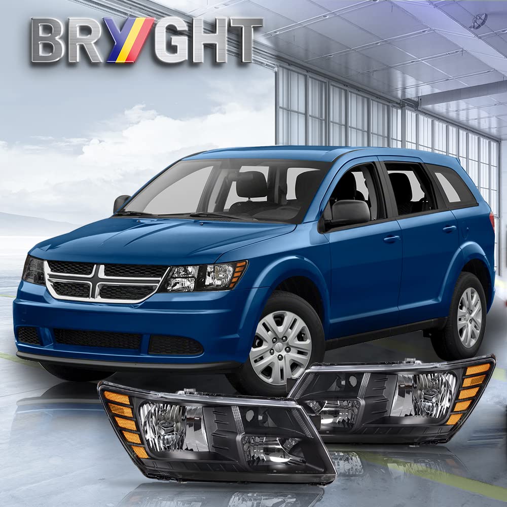 Bingbingmotor Bryght Headlight Assembly Fit For 09-20 Dodge Journey Passenger And Driver Side Halogen Replacement Oe Headlamp Amber Reflector With Black Housing