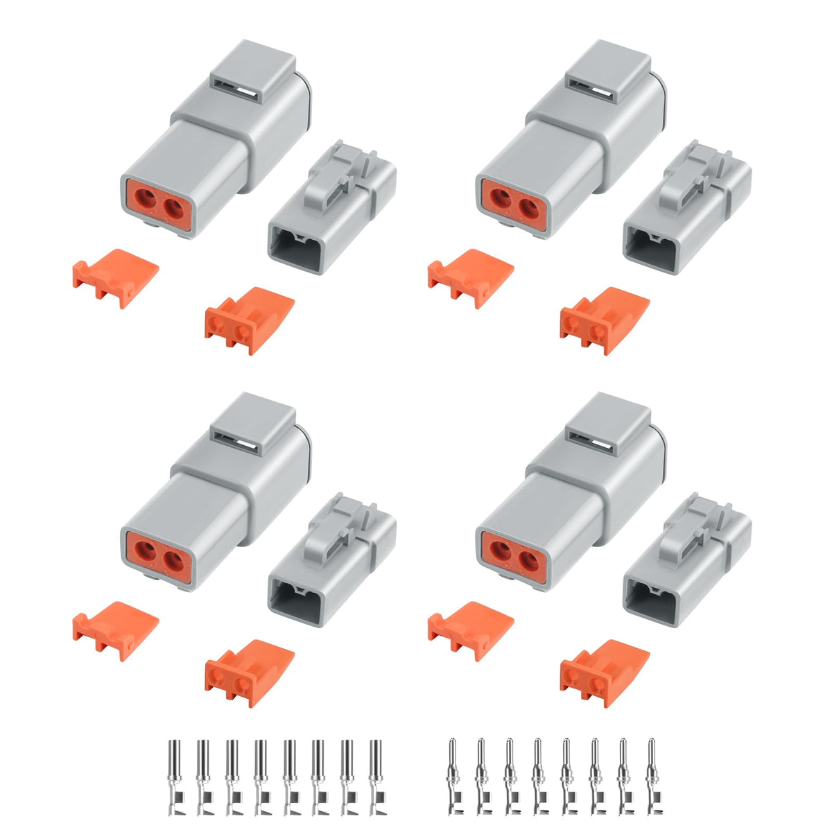 32 PCS Deutsch DTP Connector Kit 2 Pin Automotive Waterproof Connectors 4 sets with Size 12 Stamped Contacts Gauge 14-12 AWG Wir