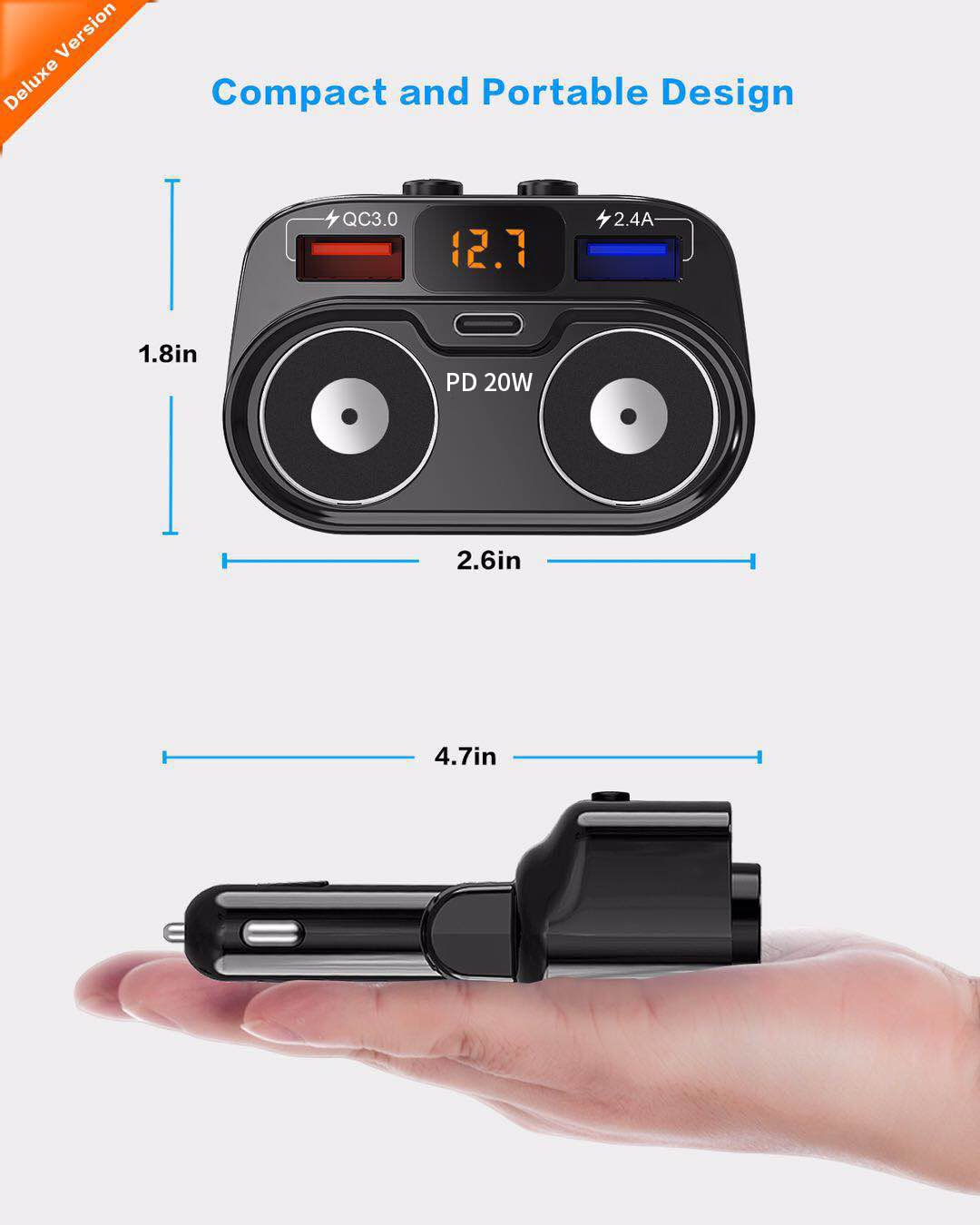 SUPERONE 200W 2-Socket Cigarette Lighter Splitter Power Adapter, USB C Car Charger with 20W Power Delivery 3.0 & QC 3.0 for iPho