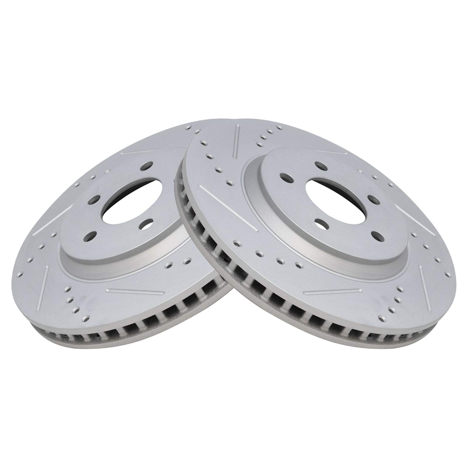 Trq Front Performance Brake Rotors Set Premium G-Coated Cross Drilled & Slotted Compatible With 2005-2014 Ford Mustang