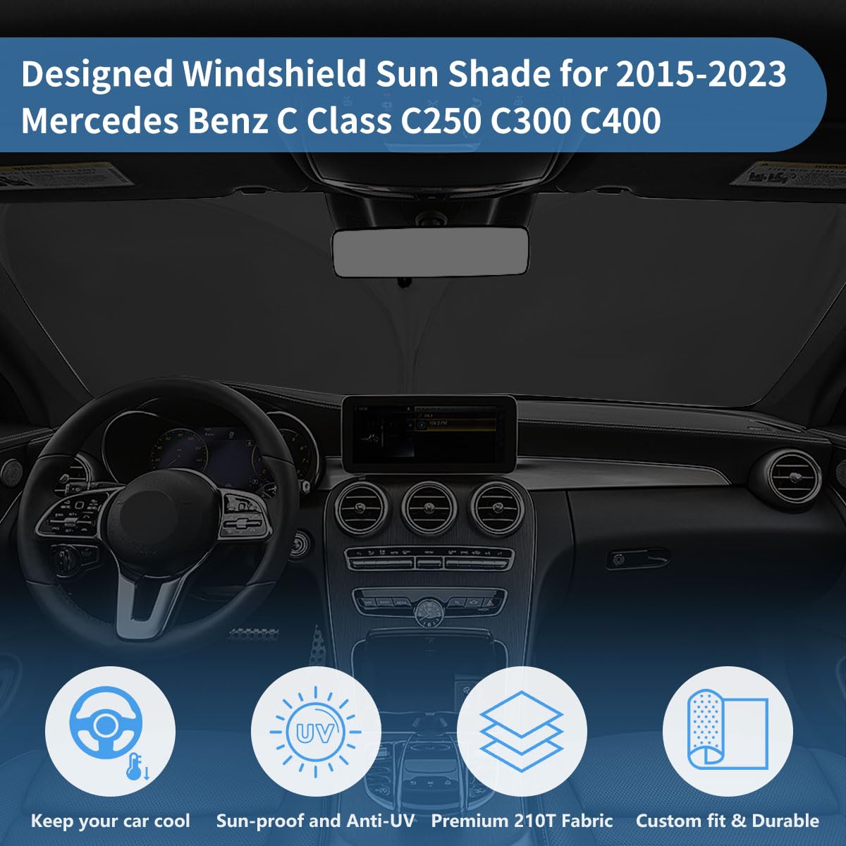 Windshield Sun Shade For Mercedes Benz Accessories Window Sunshade Fit Mercedes Benz C Class C250 C300 C400 2015-2023 Front Wind