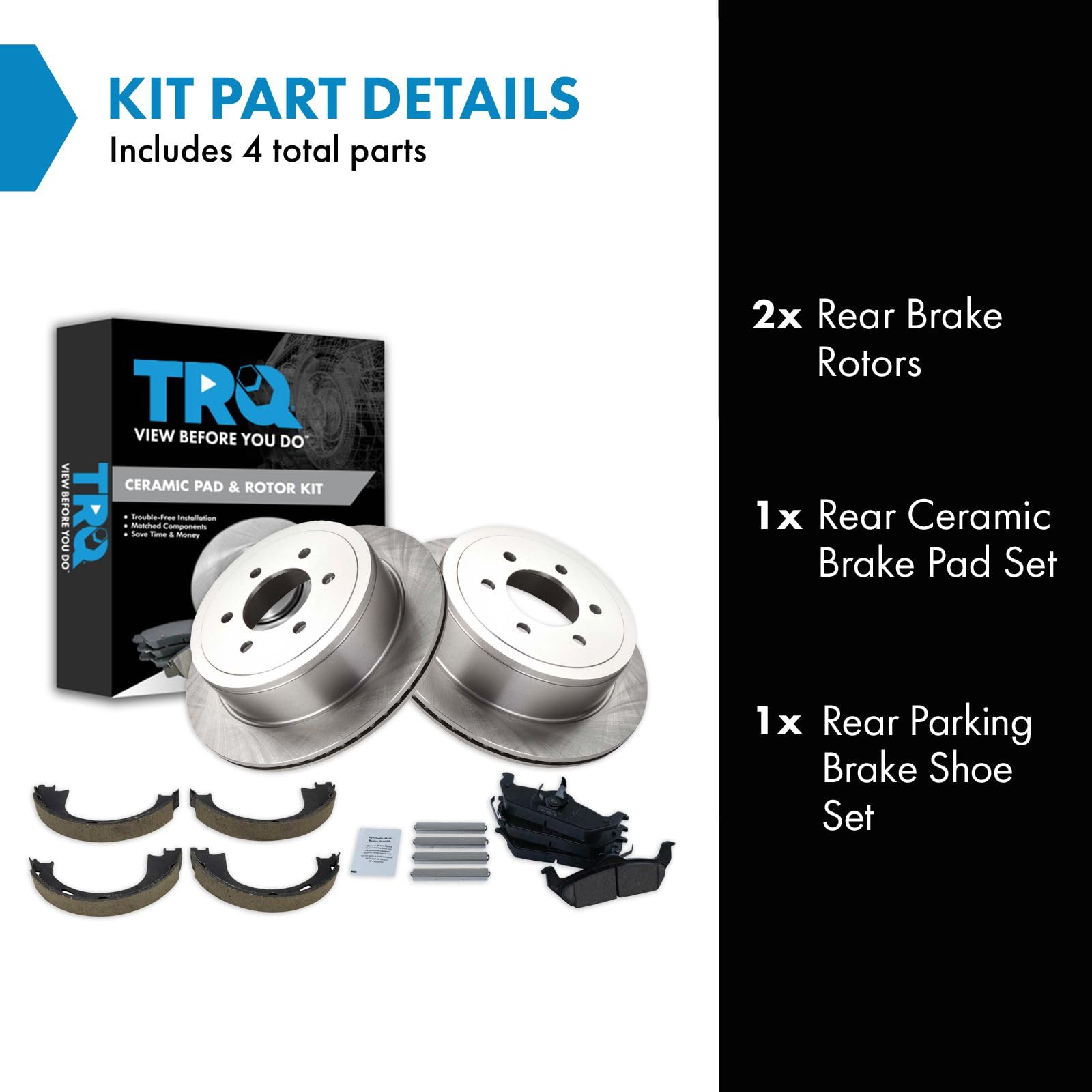 Trq Rear Brake Pad & Rotor Kit Brake Pads Brake Rotor Parking Brake Shoe Set Ceramic Compatible With 2004-2008 Ford F-150 2006-2