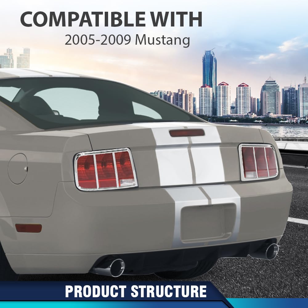 PIT66 Taillight Tail Light Bezel Covers Chrome Compatible with Ford Mustang 2005 2006 2007 2008 2009