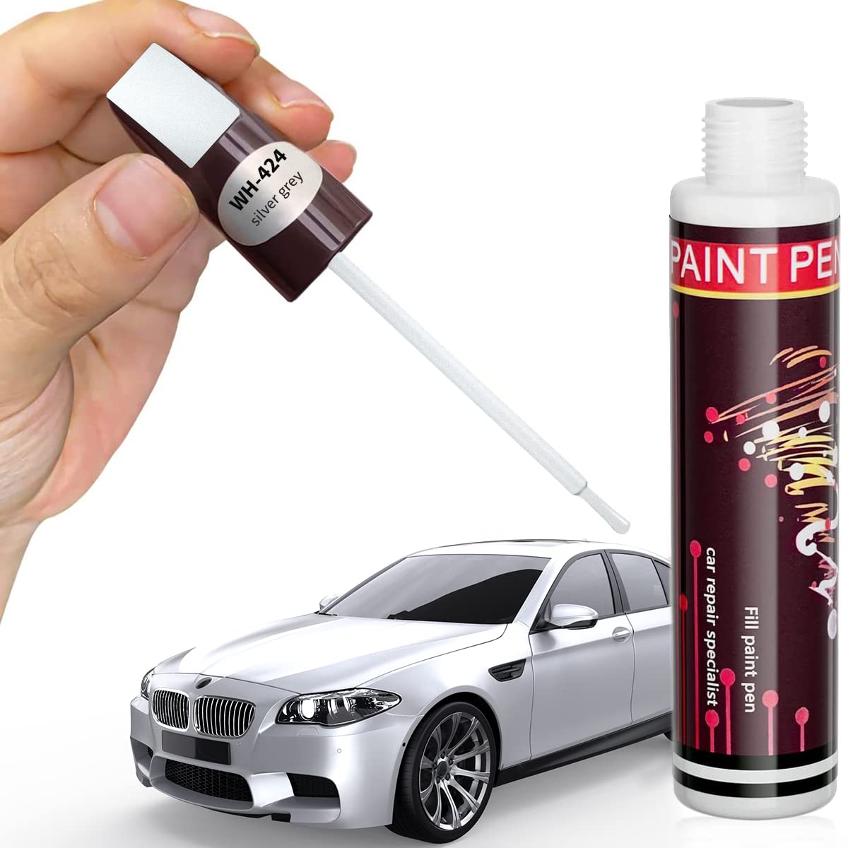 Touch Up Paint Pen For Cars Scratch Removal Repair, Wheel Fill Paint Pen Black/White/Multi-Color Optional For Various Cars (Sliver Gray)