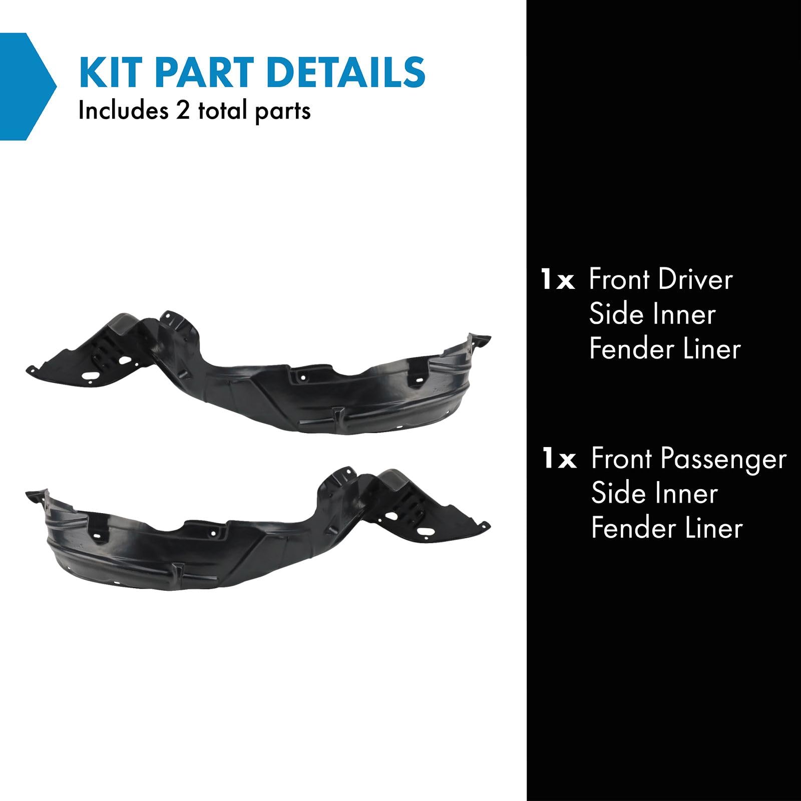 Trq Front Inner Fender Liner Set Compatible With 2003-2007 Honda Accord Ho1248117 Ho1249117