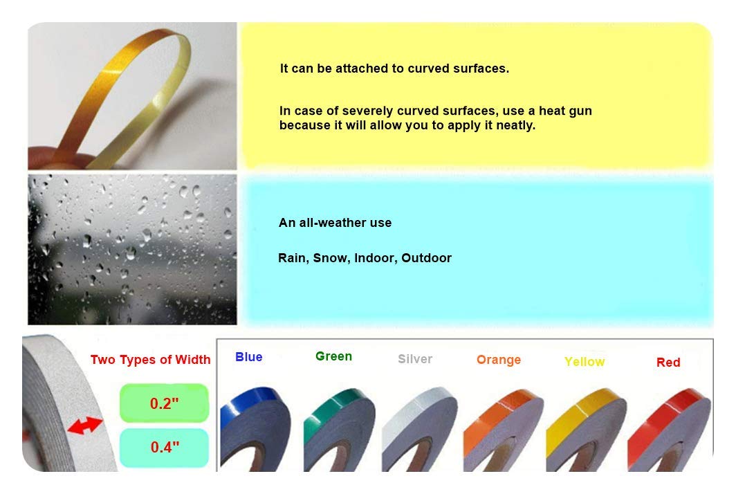 JNK NETWORKS Reflective Strip Tape - 0.2 Inch x 150 ft Adhesive Exterior Body Rim Decal Roll Reflector Waterproof Resistant DIY