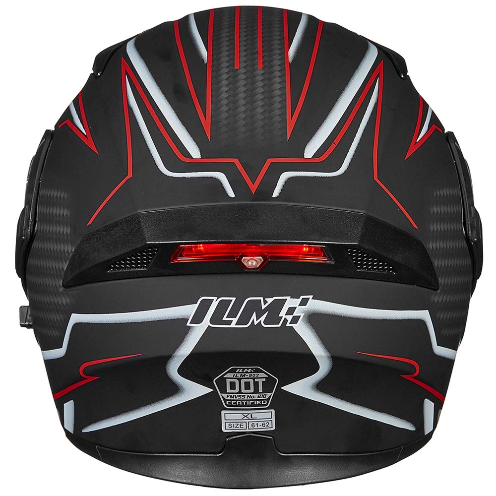 Ilm Motorcycle Dual Visor Flip Up Modular Full Face Helmet Dot Led Light Model 902Ls (Xl, Black Red - Led)