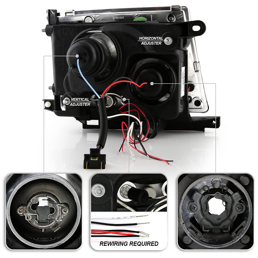 Acanii - For 1997-2000 Toyota Tacoma Pickup Truck Led Halo Ring Black Housing Projector Headlights Headlamps Left+Right