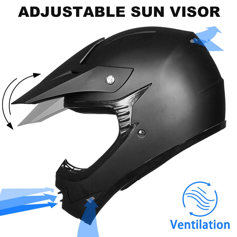 Ilm Youth Kids Atv Motocross Helmet Goggles Sports Gloves Dirt Bike Motorcycle Off Road Dot Approved B07 (Youth-Xl, Matte Black)