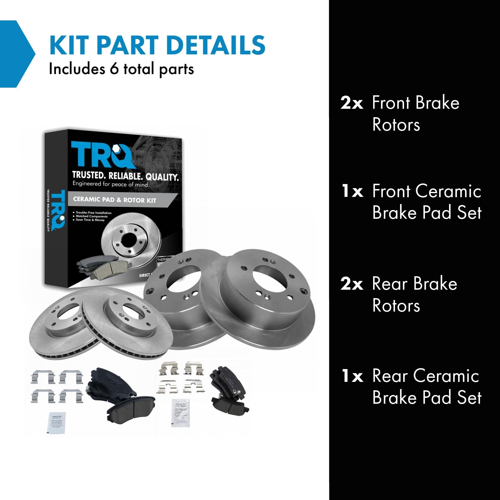 Trq Front And Rear Brake Pad & Rotor Kit Brake Pads Brake Rotor Ceramic Compatible With 2012-2013 Kia Soul