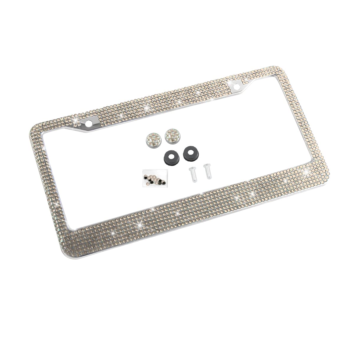 Yalok Bling Car License Plate Frame, Sparkly Rhinestone Stainless Steel License Plate Cover/Holder, Universal For Most Cars, Suvs, Vehicles With Screw Set, Auto Accessories For Women (Light Gold)
