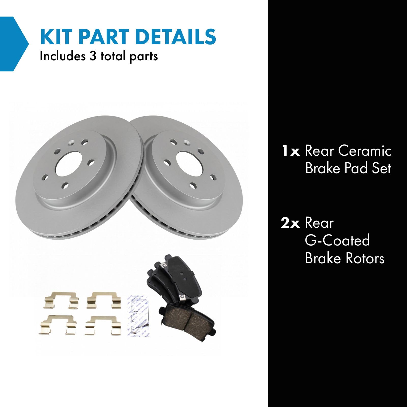 Trq Rear Premium Posi Ceramic Disc Brake Pads & G-Coated Rotor Kit For Gm