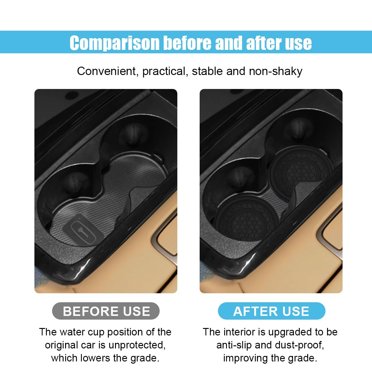 2PCS Car Cup Holder Coasters, 2.75 Inch Auto Non-Slip Anti Dust Cup Mats, Console Cup Holder Insert Coaster Auto Insulated Mats,