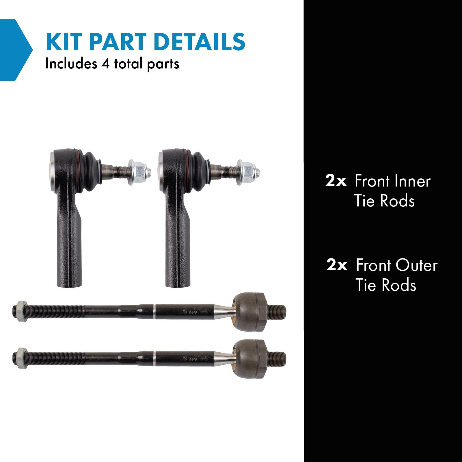 Trq Front Inner And Outer Tie Rod Set Compatible With 2015-2022 Ford Mustang