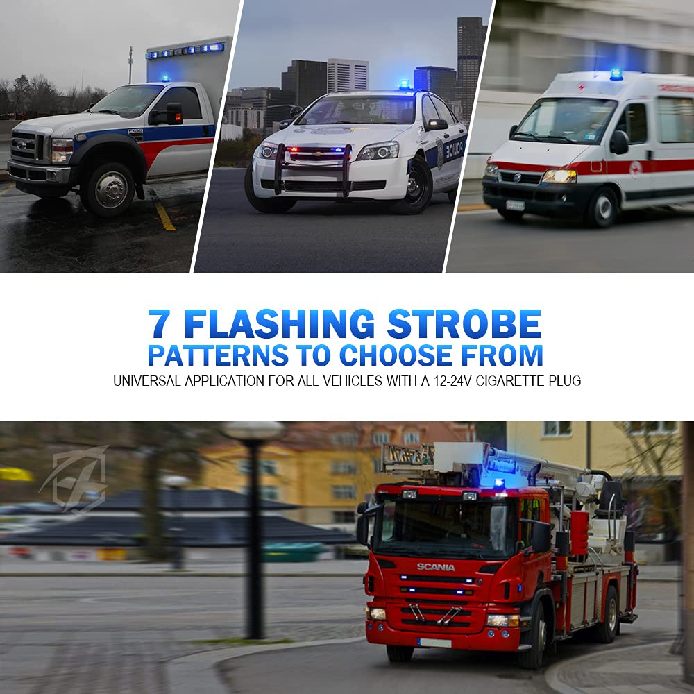 Xprite Blue Led Rooftop Beacon Strobe Light W/Magnetic Base Warning Safety Police Flashing Lights For Law Enforcement Vehicles F