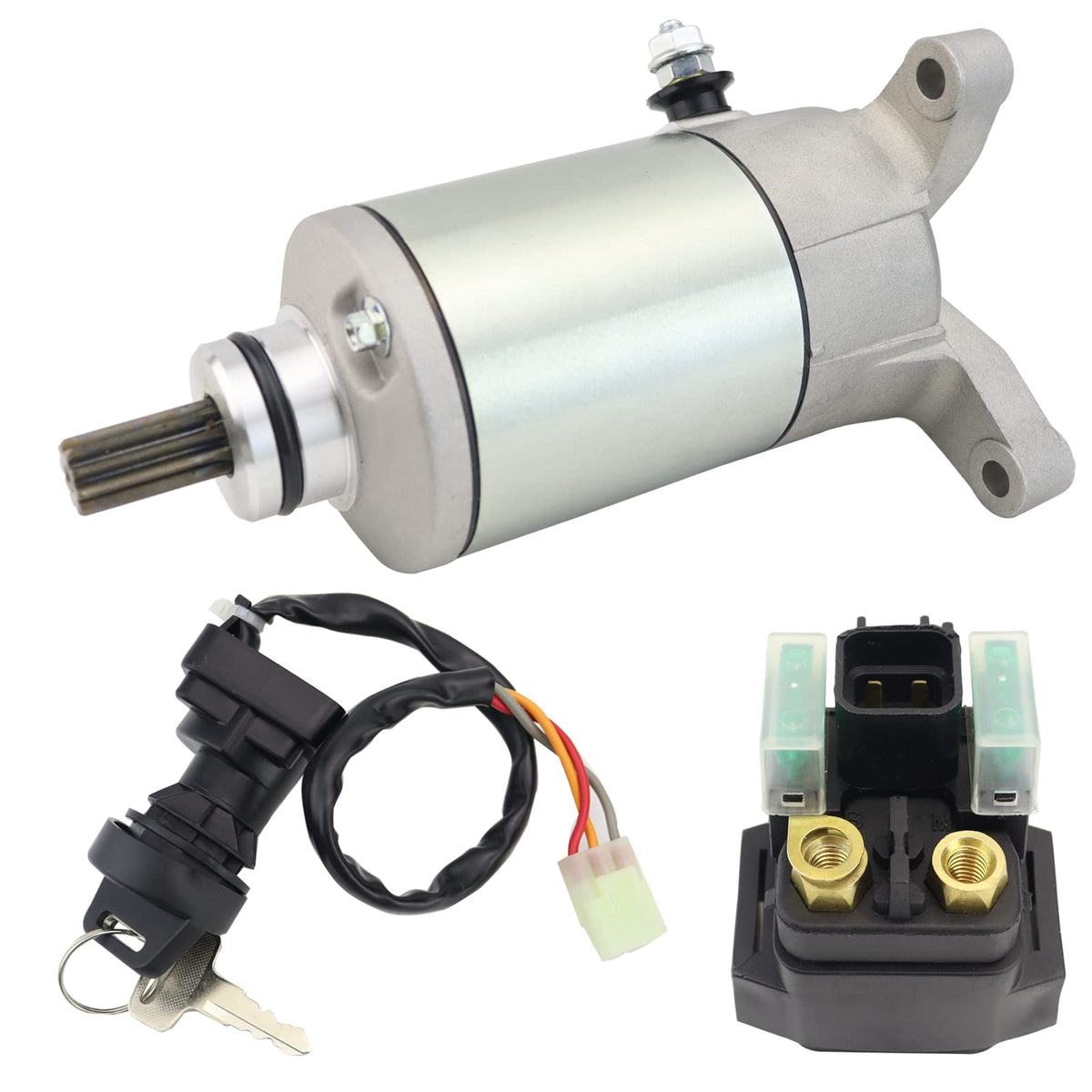 STABSOLI Starter Motor & Solenoid Relay & Ignition Switch for Suzuki Ozark 250 LT-F250 2002-2014 Quadsport 250 LT-Z250 2004-2009