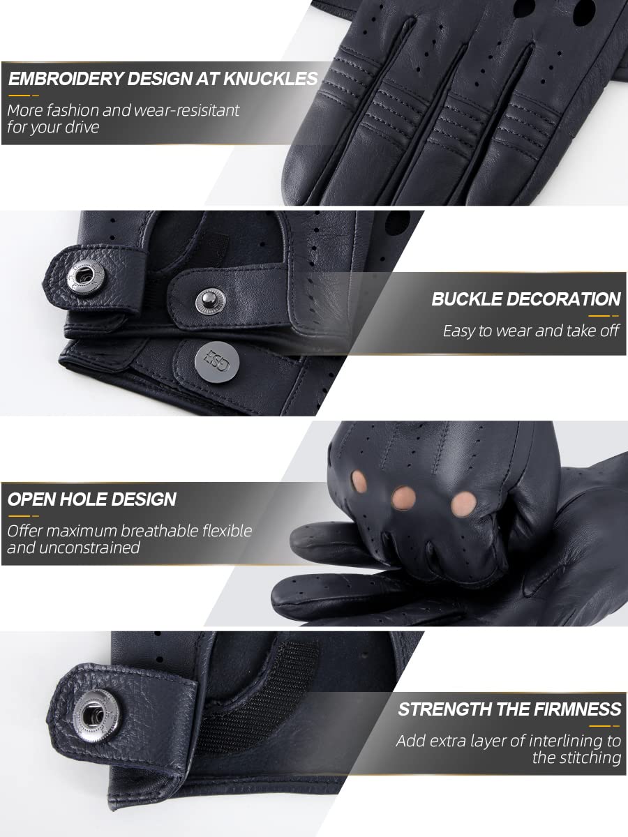 Gsg Men Genuine Leather Gloves Navy Blue Unlined Biking Touchscreen Driving Gloves X-Large,Navy Palm Hole