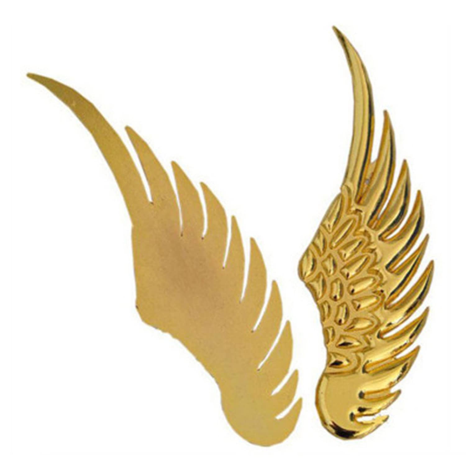 Jeseny 2 Pieces Car 3D Angel Wings Badges Decals, Car Big Wings Metal Stereo Sticker, 4.9In Safety Warning Anti-Collision Reflective Decorative Stickers, Car/Motorcycle Universal Accessories (Golden)