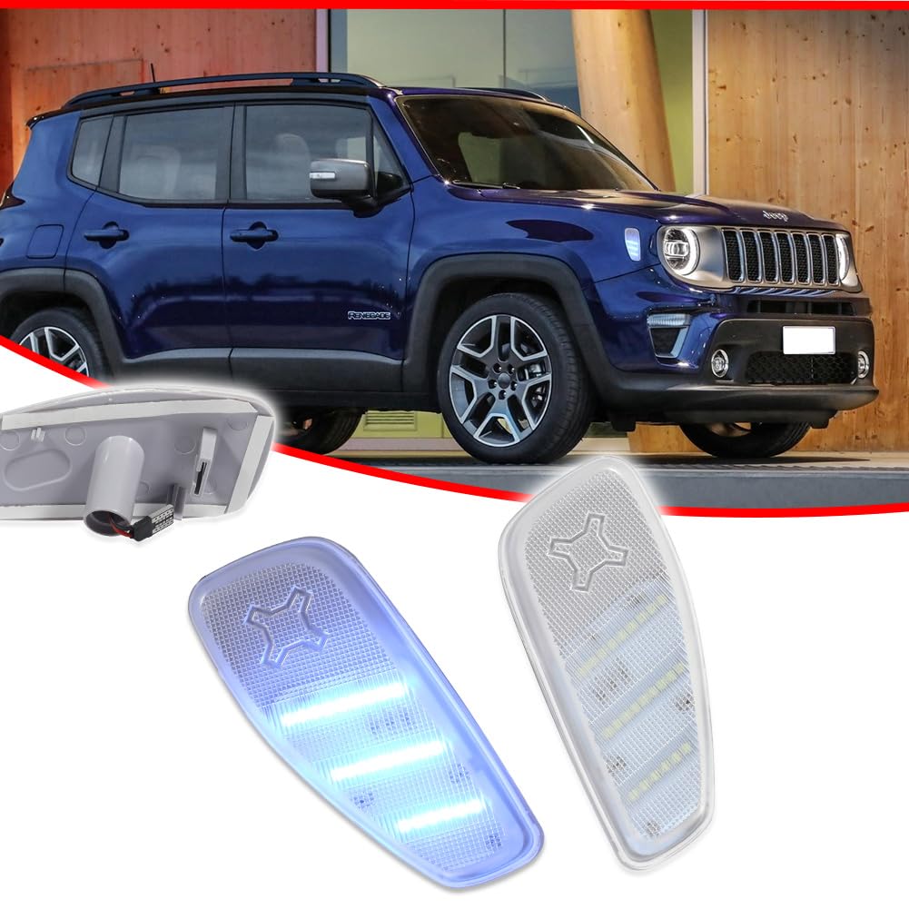 Gtinthebox Clear Lens Ice Blue Led Side Marker Light Lamps Kit Compatible With 2014-2024 Jeep Renegade