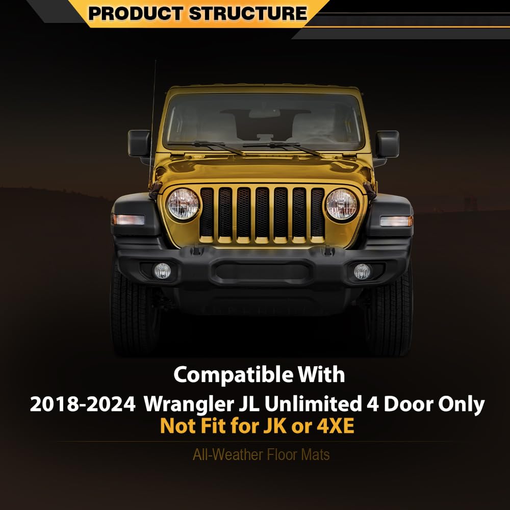 G-PLUS Floor Mats Compatible with Jeep Wrangler JL Unlimited 4 Door Only 2018-2024 (Not Fit for JK or 4XE) All Weather Full Cove