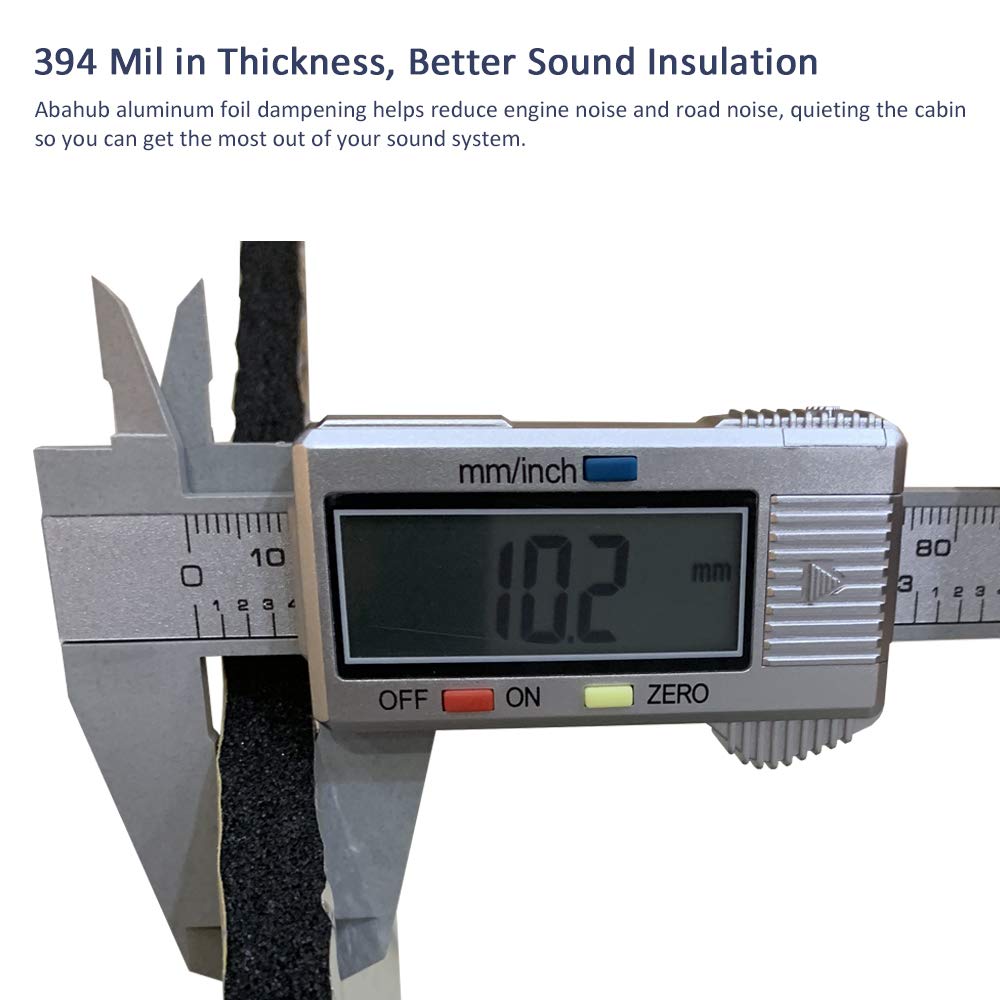 Abahub 394 Mil 107 Sqft Car Hood Insulation Pad Auto Door Dampener Sound Deadener Deadening Mat Heat / Cool Liner, Self-Adhesive