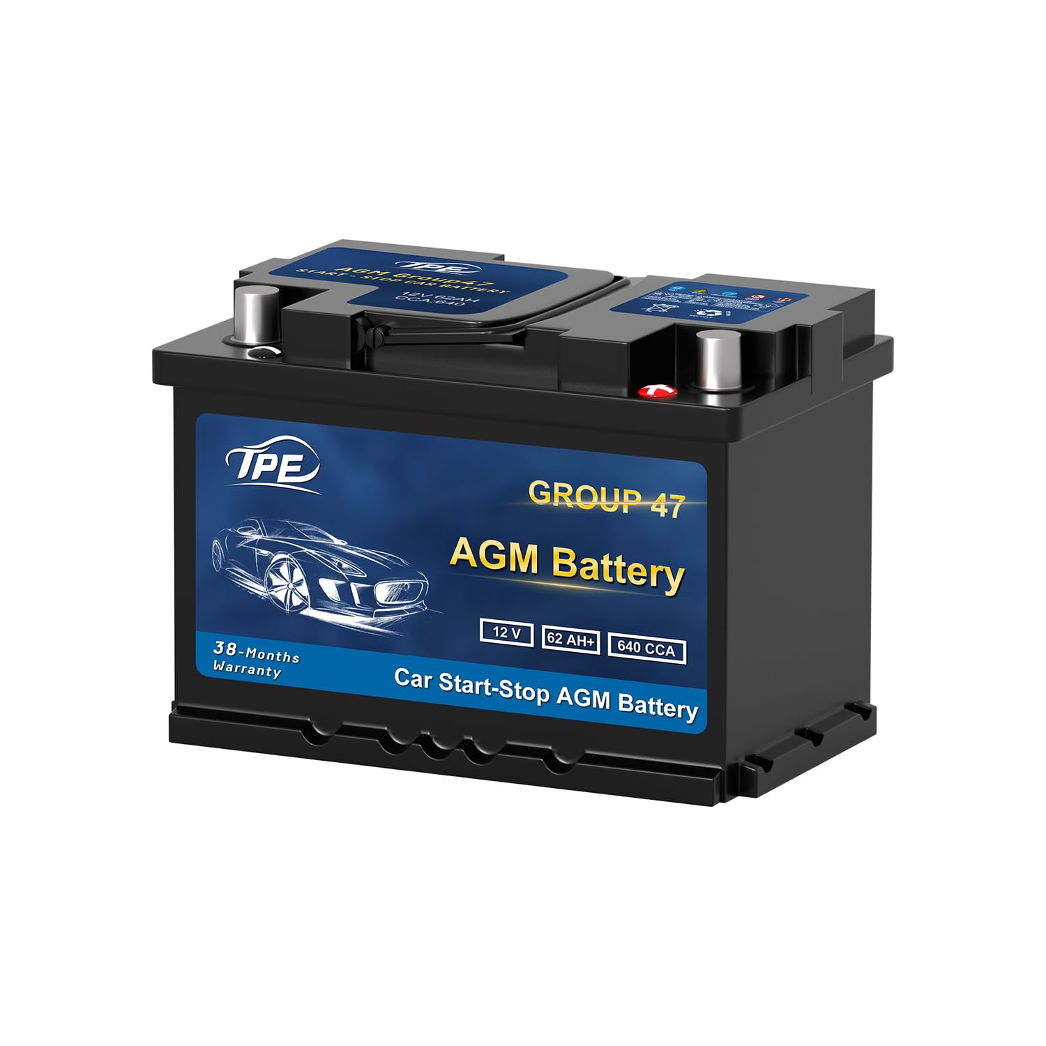 TPE AGM Battery BCI Group 47, Maintenance Free 12V 62Ah, H5 Size, 100RC, 640CCA, Automotive Battery, Reliable Performance for Ca