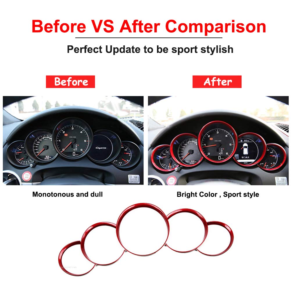 Gtinthebox 5 Pcs Red Interior Dashboard Edge Trim Cover Ring For 2010-2016 Porsche Cayenne, 2008-2019 Porsche 911, 2010-2016 Por