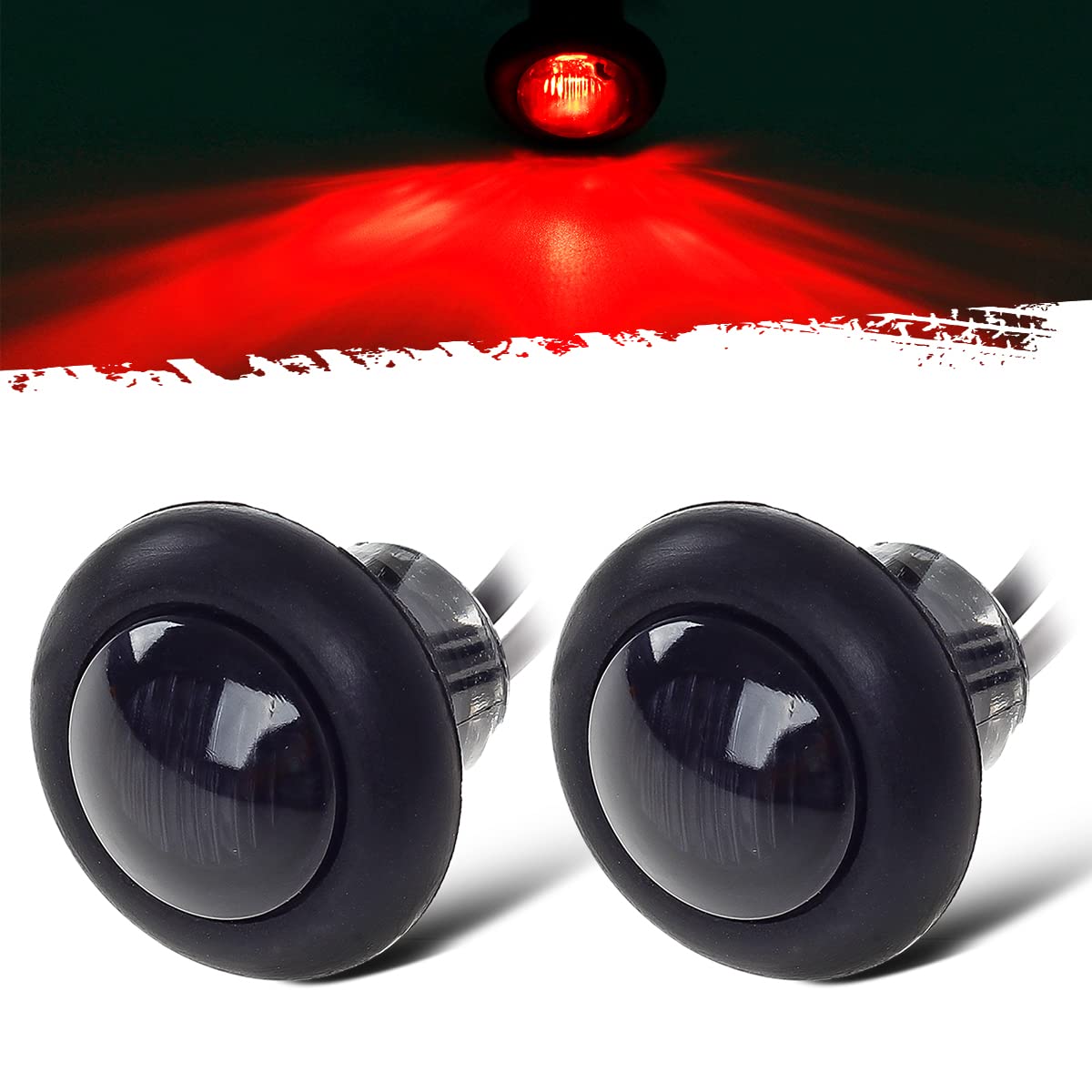Partsam 2Pcs 3/4'' Smoke Lens Red Led Clearance Side Marker Bullet Light/Rubber Grommet For Rv Camper Truck Trailer Boat Car Pic