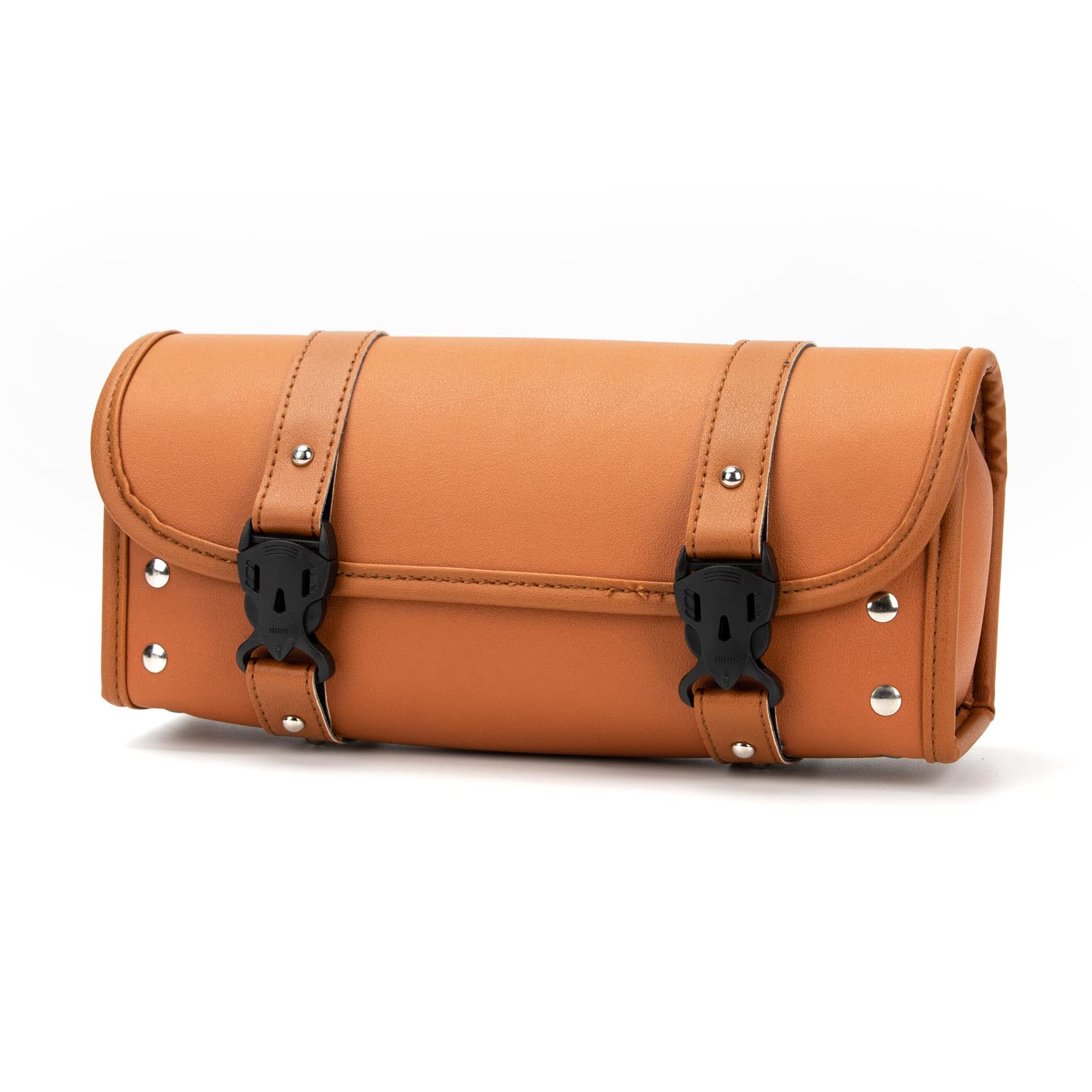 Motorcycle Tool Bag, Universal Motorcycle Handlebar Bag, Motorcycle Fork Bag Pu Leather Brown Roll Saddlebags, Waterproof Sissyb