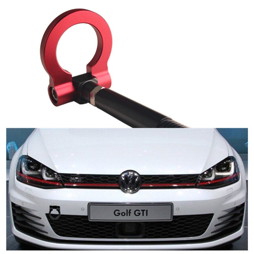 Dewhel JDM Aluminum Track Racing Front Rear Bumper Car Accessories Auto Trailer Ring Eye Towing Tow Hook Kit Red Screw On For Vo