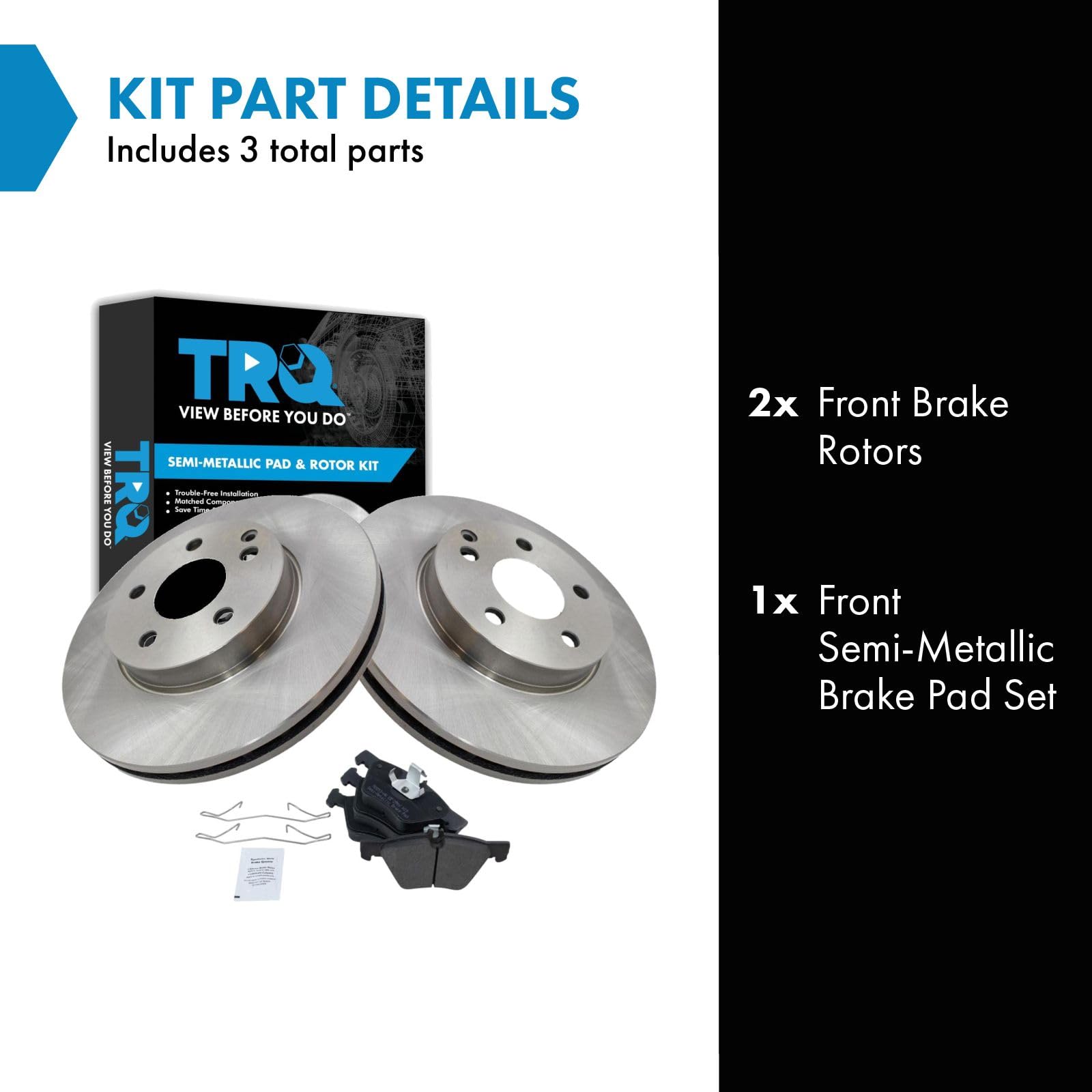 Trq Front Brake Pad & Rotor Kit Brake Pads Brake Rotor Semi-Metallic Compatible With 2003-2005 Mercedes-Benz E320 2006-2009 E350