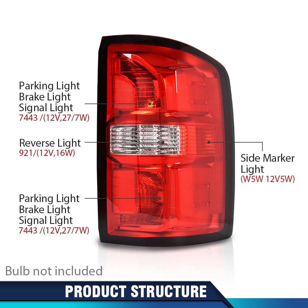 Pit66 Red Lens Right Tail Lights Lamp W/O Bulbs Fit Gmc Sierra 1500 2014-2018/Fit Gmc Sierra 2500 Hd 2015-2019/Fit Gmc Siera 350
