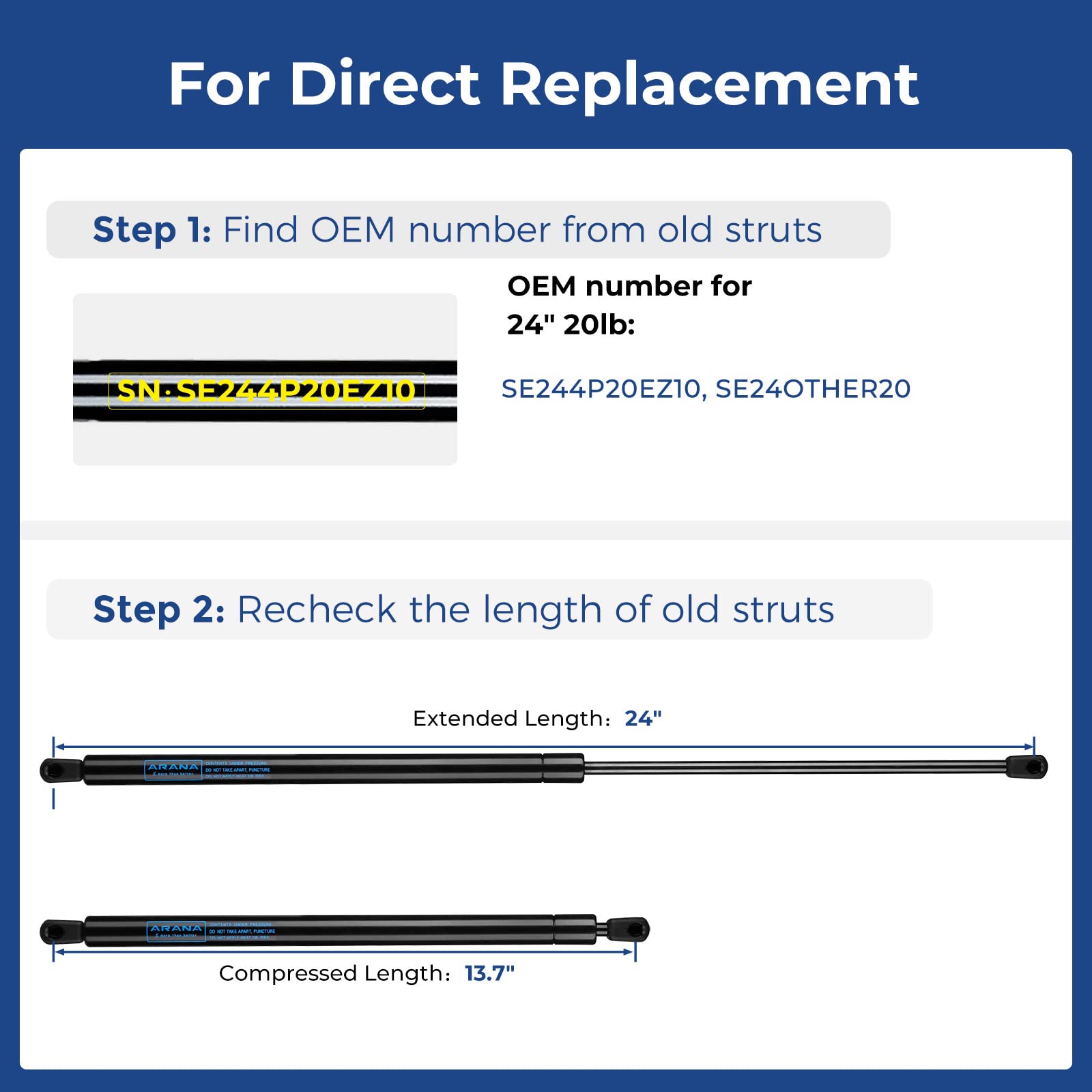 Se244P20Ez10 24 Inch 20Lb Gas Struts Prop Springs Shocks 24'' Se24Other20 Replacement Lift Supports For Rv Door Motorhome Door B