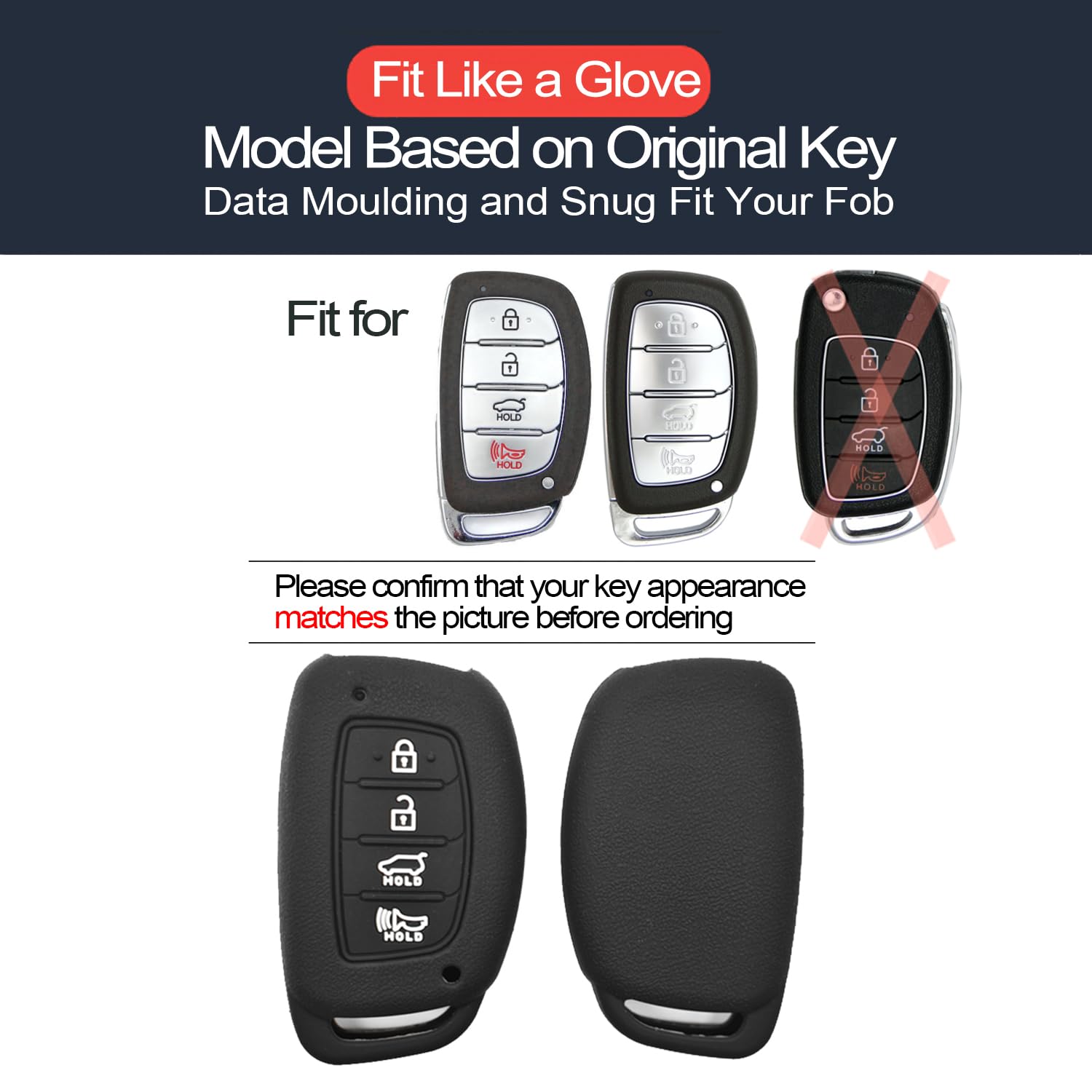 Infipar 2Pcs Compatible With Hyundai Ioniq Elantra Sonata Tucson Elantra Gt Key Fob Cover Case Key Chain Protector Keyless Remote Smart 4 Buttons Holder, Not Fit Flip/Pop Out Key