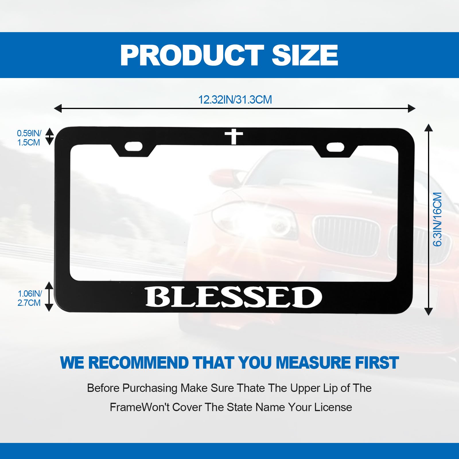 Funny Metal Aluminum License Plate Frame with Humor Texts Blessed Christian Black Car Cover Tag Holder Decoration with 2 Holes a