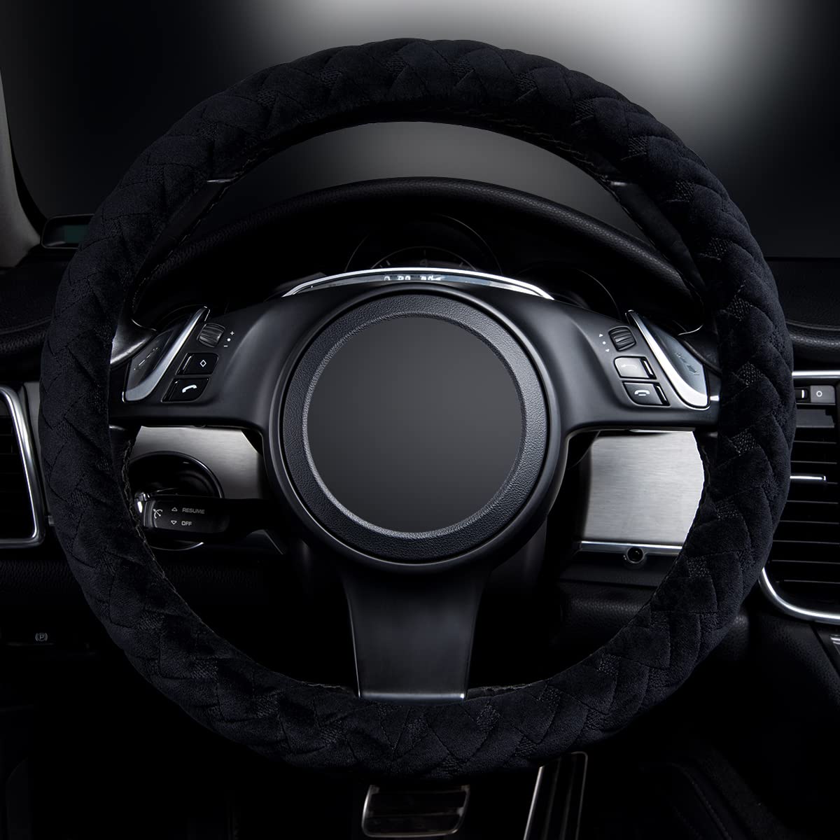 Flying Banner Car Steering Wheel Cover Soft Velvet Warm Universal Size 15 Inches Suv Truck Anti Slip Odorless Summer Winter (Bla