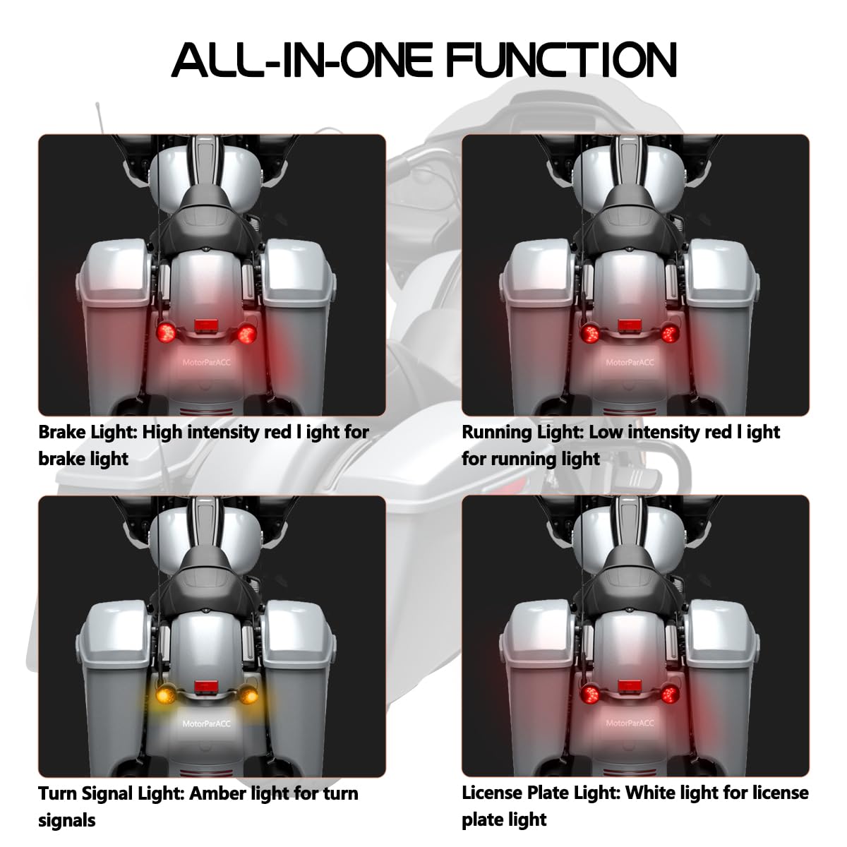 MotoParAcc Rear Bullet LED Turn Signals Light Bar Integrated Turn Signals Motorcycle Brake Tail Lights Compatible with Harley To