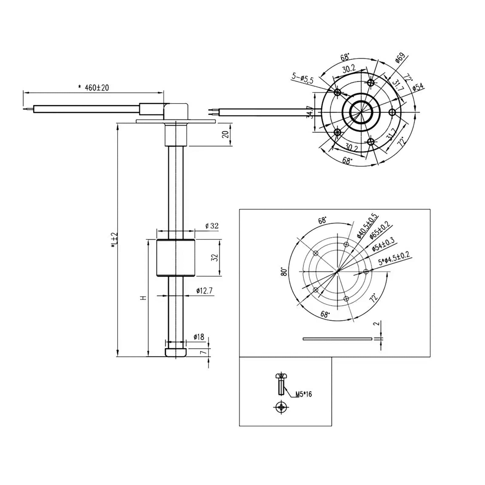 Wonfly Stainless Fuel Sender Unit, 240~33ohm 6.8'' (17.5CM) Marine Boat Fuel Tank Sending Unit Water Level Gauge Sensor 5 Hole f