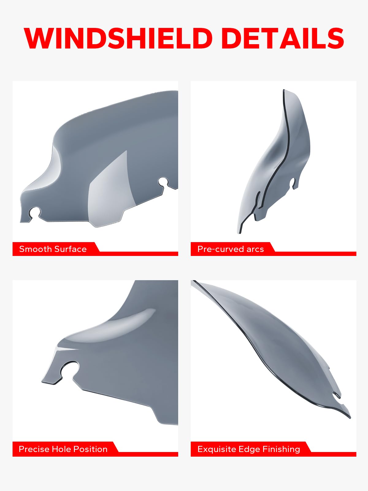 Amazicha 8 Smoke Wave Windshield Windscreen Compatible For 1996-2013 Harley Davidson Touring Street Glide/Electra Glide/Tri Glide Flht Flhx Flhtcu Flhtc Flhtk (Tint)