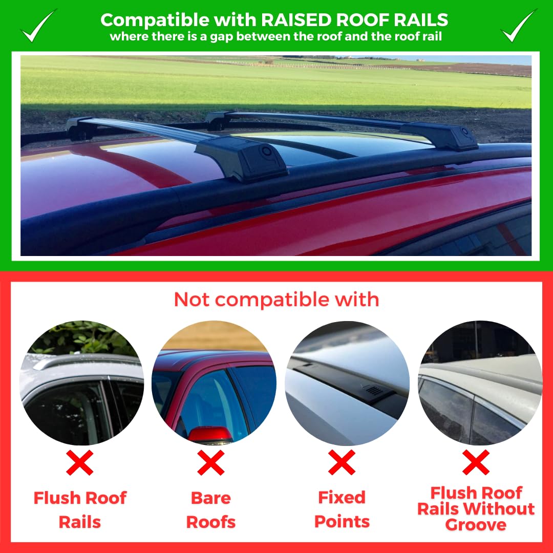 Erkul Roof Rack Cross Bars For Toyota Sienna 2011-2020 | Aluminum Crossbars With Anti Theft Lock For Rooftop | Compatible With Raised Rails - Black