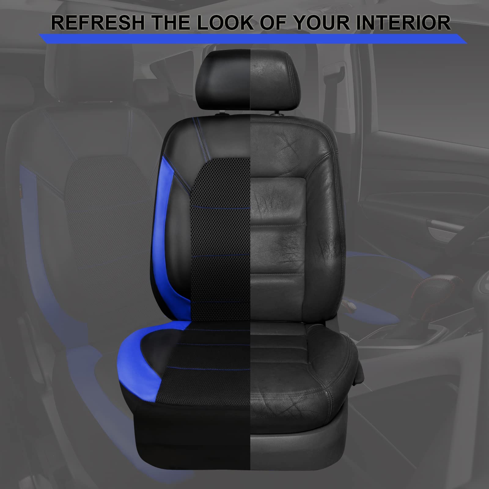 Car Pass Universal Leather Two Front Seat Covers,Sport Seat Covers Fits Most Cars, Suvs, Trucks, And Vans Airbag Compatible (Black And Blue)